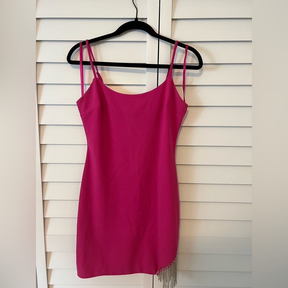 Pink City Studio dress with rhinestone side detail.